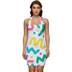 Abstract-pop-art-seamless-pattern-cute-background-memphis-style Sleeveless Wide Square Neckline Ruched Bodycon Dress by uniart180623