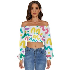 Abstract-pop-art-seamless-pattern-cute-background-memphis-style Long Sleeve Crinkled Weave Crop Top by uniart180623