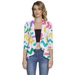 Abstract-pop-art-seamless-pattern-cute-background-memphis-style Women s 3/4 Sleeve Ruffle Edge Open Front Jacket by uniart180623