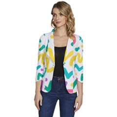 Abstract-pop-art-seamless-pattern-cute-background-memphis-style Women s One-button 3/4 Sleeve Short Jacket by uniart180623