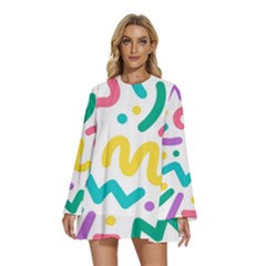 Abstract-pop-art-seamless-pattern-cute-background-memphis-style Round Neck Long Sleeve Bohemian Style Chiffon Mini Dress by uniart180623