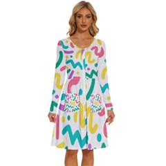 Abstract-pop-art-seamless-pattern-cute-background-memphis-style Long Sleeve Dress With Pocket by uniart180623