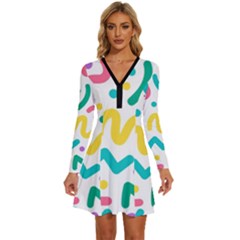 Abstract-pop-art-seamless-pattern-cute-background-memphis-style Long Sleeve Deep V Mini Dress  by uniart180623