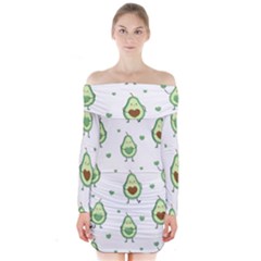 Cute-seamless-pattern-with-avocado-lovers Long Sleeve Off Shoulder Dress by uniart180623