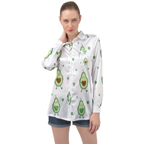 Cute-seamless-pattern-with-avocado-lovers Long Sleeve Satin Shirt by uniart180623