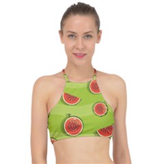 Seamless-background-with-watermelon-slices Halter Bikini Top by uniart180623