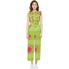 Seamless-background-with-watermelon-slices Women s Frill Top Chiffon Jumpsuit by uniart180623