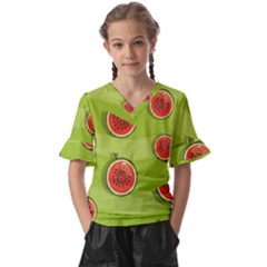 Seamless-background-with-watermelon-slices Kids  V-neck Horn Sleeve Blouse by uniart180623