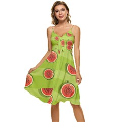 Seamless-background-with-watermelon-slices Sleeveless Tie Front Chiffon Dress by uniart180623