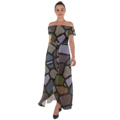 Cartoon-colored-stone-seamless-background-texture-pattern - Off Shoulder Open Front Chiffon Dress by uniart180623