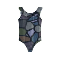 Cartoon-colored-stone-seamless-background-texture-pattern - Kids  Frill Swimsuit by uniart180623