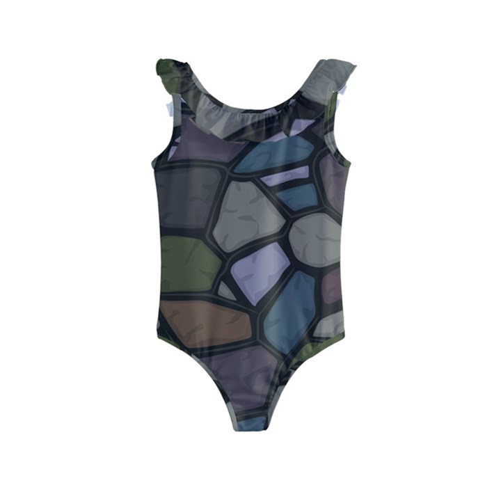 Cartoon-colored-stone-seamless-background-texture-pattern - Kids  Frill Swimsuit