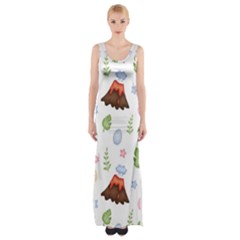 Cute-palm-volcano-seamless-pattern Thigh Split Maxi Dress by uniart180623