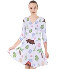 Cute-palm-volcano-seamless-pattern Quarter Sleeve Front Wrap Dress by uniart180623