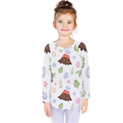 Cute-palm-volcano-seamless-pattern Kids  Long Sleeve Tee