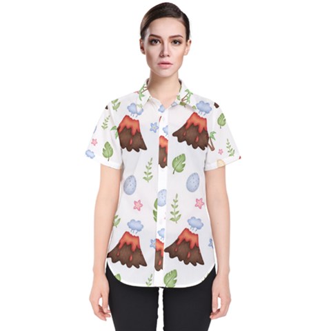 Cute-palm-volcano-seamless-pattern Women s Short Sleeve Shirt by uniart180623