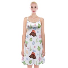 Cute-palm-volcano-seamless-pattern Spaghetti Strap Velvet Dress by uniart180623