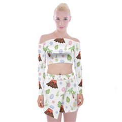 Cute-palm-volcano-seamless-pattern Off Shoulder Top With Mini Skirt Set by uniart180623