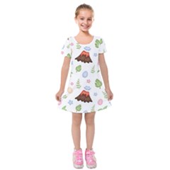 Cute-palm-volcano-seamless-pattern Kids  Short Sleeve Velvet Dress by uniart180623