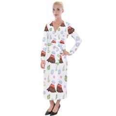 Cute-palm-volcano-seamless-pattern Velvet Maxi Wrap Dress by uniart180623