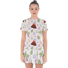 Cute-palm-volcano-seamless-pattern Drop Hem Mini Chiffon Dress by uniart180623