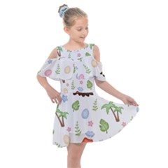 Cute-palm-volcano-seamless-pattern Kids  Shoulder Cutout Chiffon Dress by uniart180623