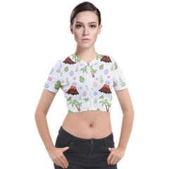 Cute-palm-volcano-seamless-pattern Short Sleeve Cropped Jacket by uniart180623