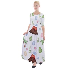 Cute-palm-volcano-seamless-pattern Half Sleeves Maxi Dress by uniart180623