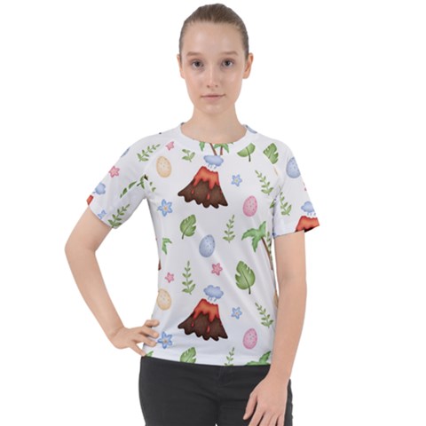 Cute-palm-volcano-seamless-pattern Women s Sport Raglan Tee by uniart180623