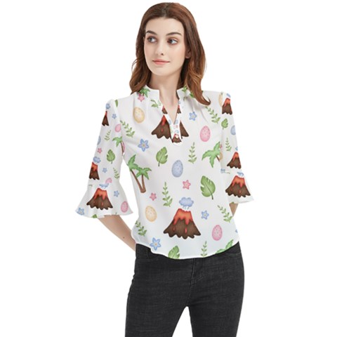 Cute-palm-volcano-seamless-pattern Loose Horn Sleeve Chiffon Blouse by uniart180623