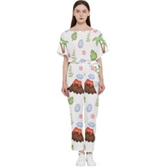 Cute-palm-volcano-seamless-pattern Batwing Lightweight Chiffon Jumpsuit by uniart180623