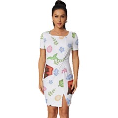 Cute-palm-volcano-seamless-pattern Fitted Knot Split End Bodycon Dress by uniart180623