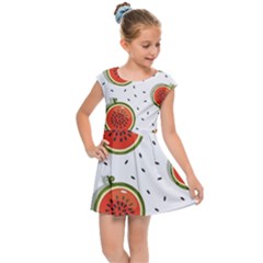 Seamless-background-pattern-with-watermelon-slices Kids  Cap Sleeve Dress by uniart180623