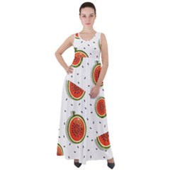 Seamless-background-pattern-with-watermelon-slices Empire Waist Velour Maxi Dress by uniart180623