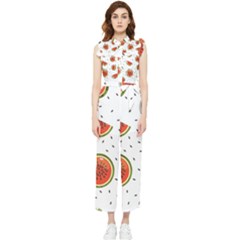 Seamless-background-pattern-with-watermelon-slices Women s Frill Top Chiffon Jumpsuit by uniart180623