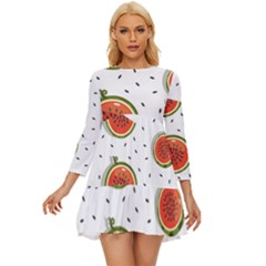 Seamless-background-pattern-with-watermelon-slices Long Sleeve Babydoll Dress by uniart180623