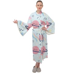 Cute-planet-space-seamless-pattern-background Maxi Velvet Kimono by uniart180623