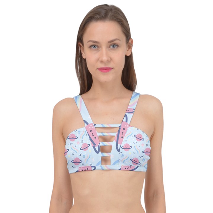 Cute-planet-space-seamless-pattern-background Cage Up Bikini Top