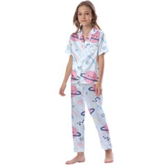 Cute-planet-space-seamless-pattern-background Kids  Satin Short Sleeve Pajamas Set by uniart180623