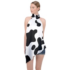 Cow Pattern Halter Asymmetric Satin Top by uniart180623