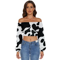 Cow Pattern Long Sleeve Crinkled Weave Crop Top by uniart180623