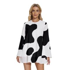 Cow Pattern Round Neck Long Sleeve Bohemian Style Chiffon Mini Dress by uniart180623