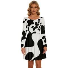 Cow Pattern Long Sleeve Wide Neck Velvet Dress by uniart180623