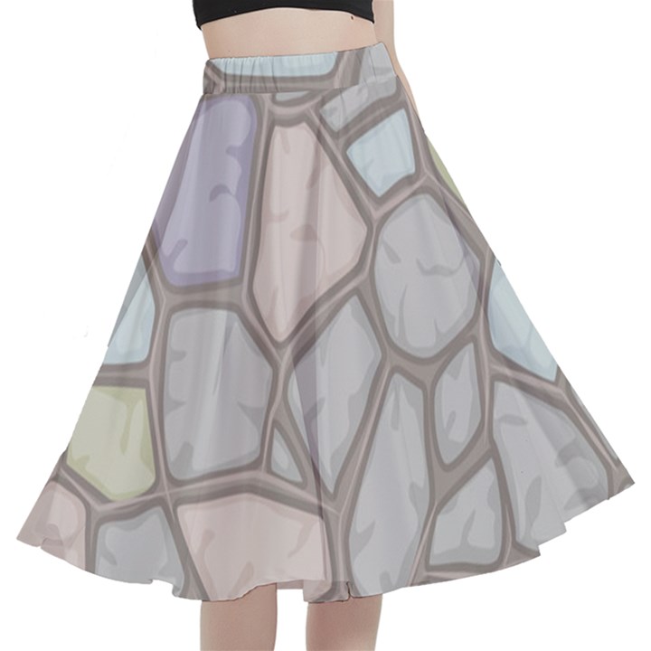 Cartoon-colored-stone-seamless-background-texture-pattern A-Line Full Circle Midi Skirt With Pocket