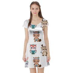 Cute-cartoon-boho-animals-seamless-pattern Short Sleeve Skater Dress by uniart180623