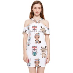 Cute-cartoon-boho-animals-seamless-pattern Shoulder Frill Bodycon Summer Dress by uniart180623