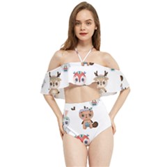 Cute-cartoon-boho-animals-seamless-pattern Halter Flowy Bikini Set  by uniart180623