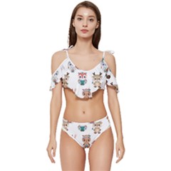 Cute-cartoon-boho-animals-seamless-pattern Ruffle Edge Tie Up Bikini Set	 by uniart180623