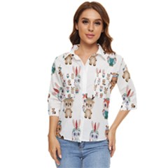 Cute-cartoon-boho-animals-seamless-pattern Women s Quarter Sleeve Pocket Shirt