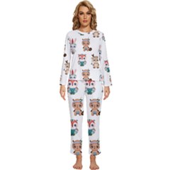 Cute-cartoon-boho-animals-seamless-pattern Womens  Long Sleeve Lightweight Pajamas Set by uniart180623